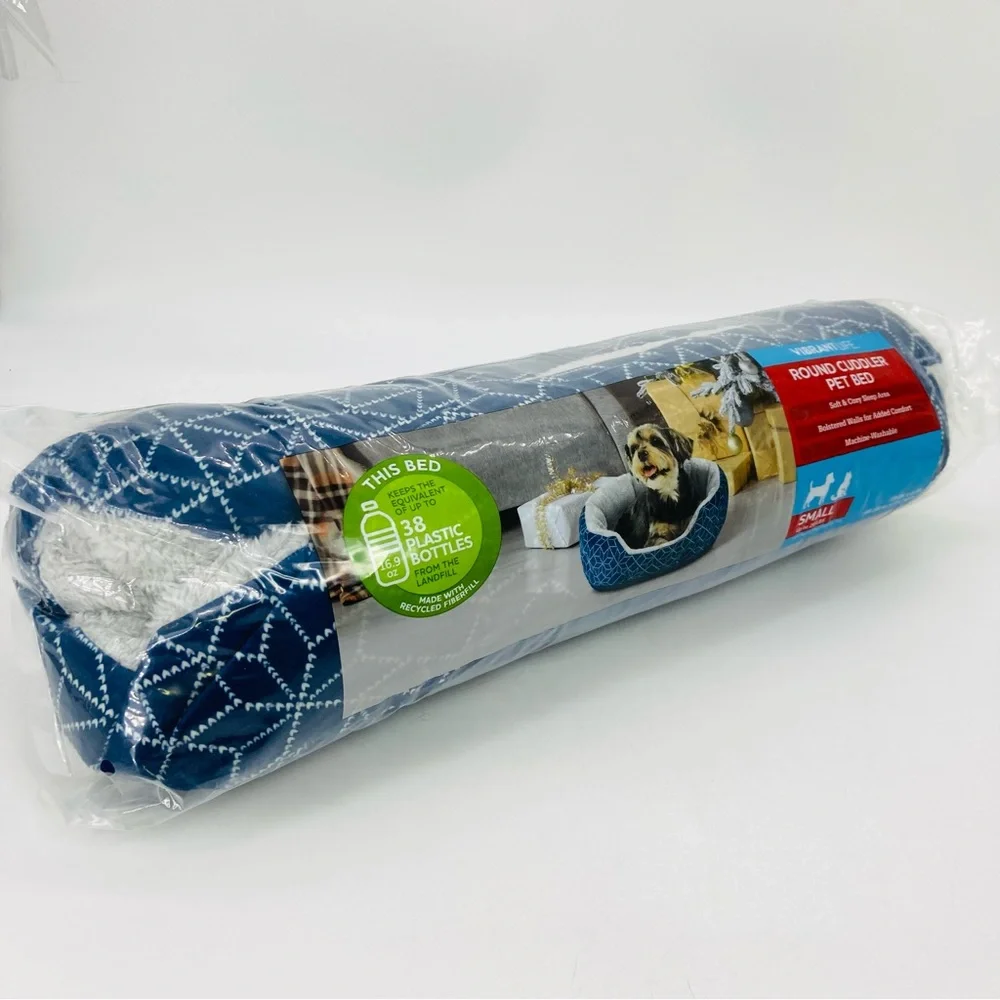 Vibrantlife Round Cuddler Pet Bed Small 6x19” Blue White Snowflake Pattern